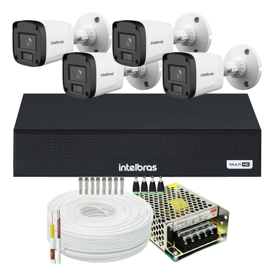 Kit 4 Câmeras de Segurança Intelbras VHL 1220 B Full HD + DVR MHDX 1204-C 4 Canais + Acessórios